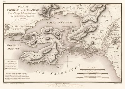 年轻Anacharsis之旅（萨拉米斯萨拉米斯战役计划）的萨拉米斯战役计划由格罗夫的约翰丹尼斯芭比（1760-1825）从希腊年轻的Anacharsis的航行（安娜的旅行） 作者 让·丹尼斯·芭比娃娃du Bocage