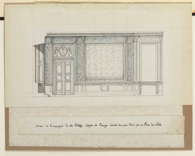 Salon de Compagnie的墙壁装饰设计（铅笔，钢笔墨水和纸上水洗） 作者 让·德斯莫斯（Jean Desmosthene）