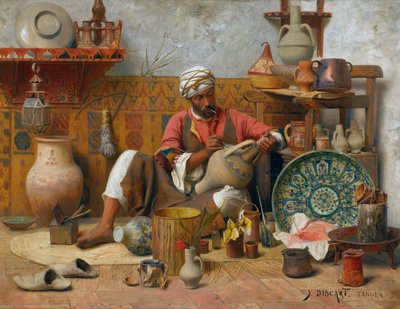 A pottery studio, Tanger - Jean Discart (1856-1944). Oil on wood Dimension : 35&545,5 cm Private Collection 作者 让·迪卡特（Jean Discart）