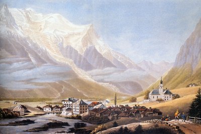 霞慕尼山谷和白朗峰，约 1810 年（版画） 作者 让·杜波依斯（Jean Dubois）
