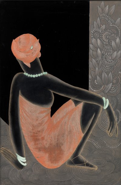 非洲女人，1928-30（漆木，氧化铜） 作者 Jean Dunand