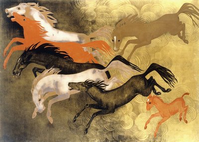 跃马，约1950年（漆木） 作者 让·杜南（Jean Dunand）