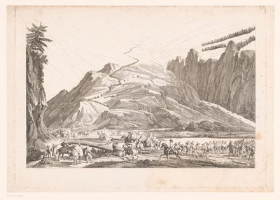 有骑兵行进的山景（标题在实物上） 作者 让·杜普莱西斯·贝尔托（归属于）
