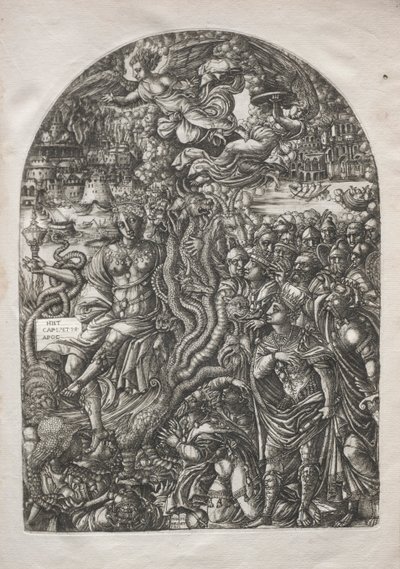启示录：1546-1556年，坐在七头野兽上的妓女巴比伦。 作者 让·杜维