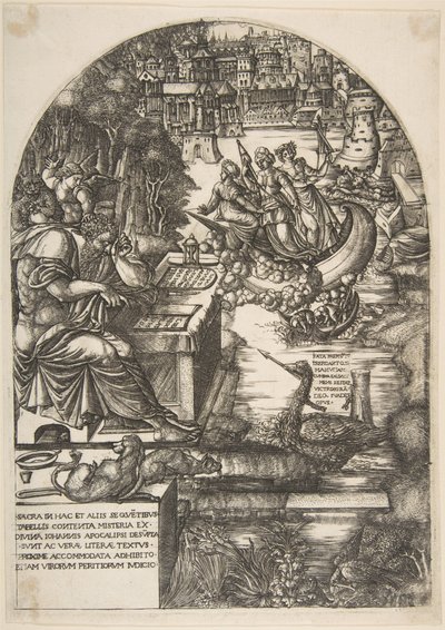 艺术家让·杜维（Jean Duvet）以传播者圣约翰（St. John the Evangelist）的名义坐在办公桌旁。 1546-55。 作者 让·杜维