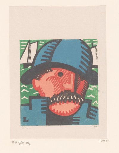 Kop van een visser met snor Vieux pêcheur 作者 Jean Emile Laboureur（艺术家签名）
