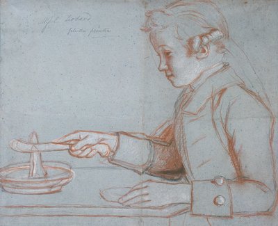 Jean Etienne Liotard，艺术家的早餐儿子，1770年（蓝纸上的红色，黑色和白色粉笔） 作者 让·埃蒂安·利奥塔
