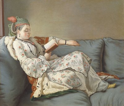 La Sultane Lisant”，一位女士在土耳其法院的土耳其服装阅读中， 作者 让·埃蒂安·利奥塔