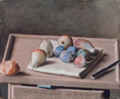 Still Life with Pears, Figs, Prunes, Bread Roll and Knife on Table 作者 让·埃蒂安·利奥塔