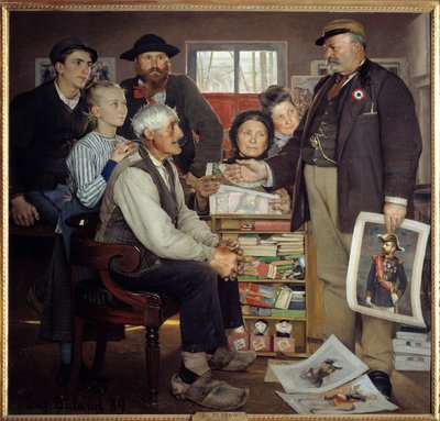 面包师的宣传场景。一个面包师正试图说服一个老农入党。尤金-布兰（1852-1927）的画作 作者 让·尤金·布兰德
