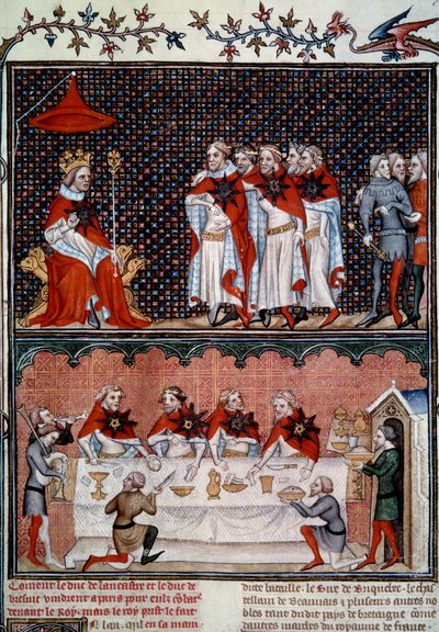 Jean le Bon (1319-1364)的Etoile制度和1352年的宴会 迷你画，出自Jean Fouquet (1420-1481)的 "Les grandes chronicles de France" 1455-1460 巴黎，B.N. 作者 让·富凯