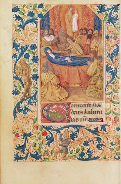 拉丁女士13305 fol.88v处女的死亡，来自&39;Heures a l&39;Usage de Rome&39;，c.1465 作者 让·富凯