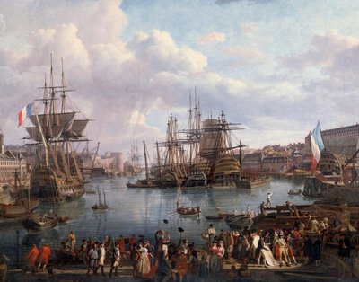 在 18 世纪细节的布雷斯特港的视图。 Jean-Francois Hue (1751-1823) 18 世纪的绘画 作者 让·弗朗索瓦·顺化
