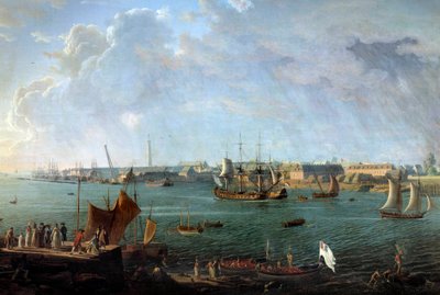 18 世纪洛里昂港的景色让·弗朗索瓦·休（Jean Francois Hue，1751-1823）的一幅画作细节，巴黎海洋博物馆 作者 让·弗朗索瓦·顺化
