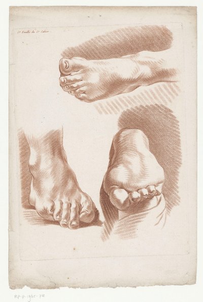 不同位置的三只脚
5.e Feuille du 5.e Cahier.(作品名称）
人体各部位的组合（系列名称）
Cinquième Cahier de Principes de Dessein（系列名称） 作者 皮埃尔·托马斯·勒克莱尔
