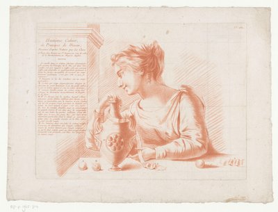 带有女人和壶的标题版画
人体部分构图（系列名称）
Huitième Cahier, de Principes de Dessin（系列标题，印在实物上） 作者 路易·马林·邦内特