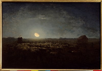 羊园，月光。 让·弗朗索瓦·米勒 (Jean Francois Millet) 的绘画 (1814 - 1875) 作者 让·弗朗索瓦·米勒