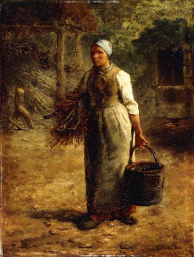 提着柴火和桶的女人，约1858-60年 作者 让·弗朗索瓦·米勒