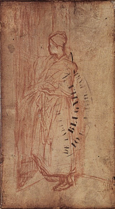 年轻女子从架子上拿亚麻布，c.1850-52 作者 让·弗朗索瓦·米勒