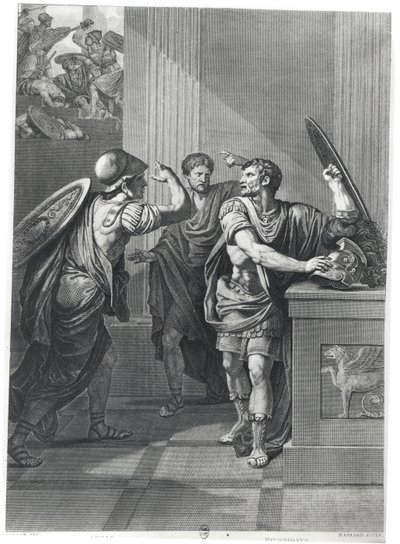 Arcan和Mithridate，来自&39;Mithridate&39;的插图由Jean Racine（1639-99）由Massard雕刻 作者 让-弗朗索瓦·皮埃尔·佩龙