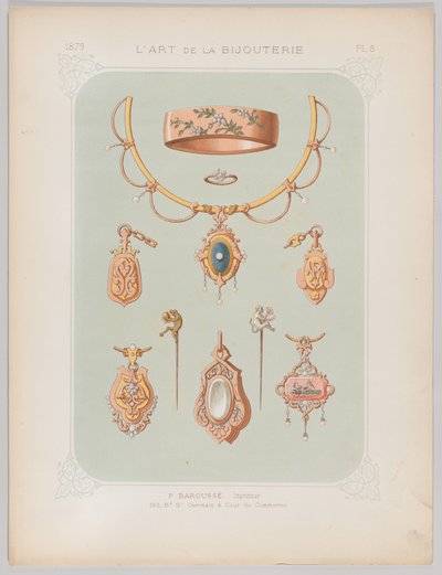 黄金和玫瑰金的珠宝设计，1879年。 作者 让·弗朗索瓦·巴鲁斯