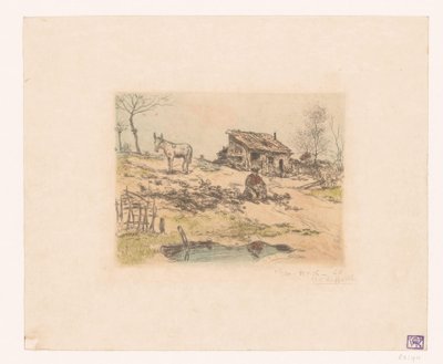 人与驴在小屋附近的风景
La cabane du chiffonnier 作者 Jean François Raffaëlli（艺术家签名）