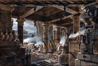建筑幻想--埃及神庙的内景，1803年 作者 让·弗朗索瓦·托马斯·德·托蒙