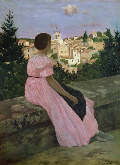 粉红色的连衣裙，或者视图的Castelnau-le-Lez，Herault，1864 作者 让·弗雷德里克·巴齐尔