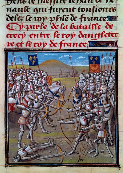 克雷西之战，来自让·弗鲁瓦萨 (Jean Froissart) 的《弗鲁瓦萨编年史》的缩影 作者 让·弗洛萨特