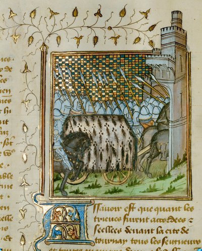 布列塔尼的让三世的遗体在武装卫兵的护卫下被抬上一辆覆盖着貂皮的灵车，运往普洛埃梅尔镇...... 作者 让·弗洛萨特