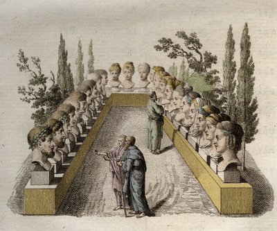 相貌学--相貌学--几个观察和寻求穿透不同相貌的哲学家--1808年的雕刻，载于约翰-加斯帕尔（Gaspard）-拉瓦特（1741-1801）的《通过相貌学认识人的艺术》--1806。 作者 让·加斯帕德·拉瓦特