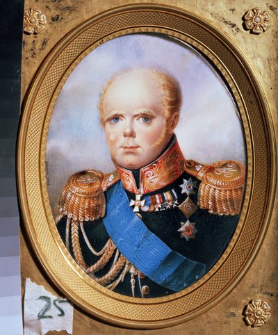 俄罗斯大公康斯坦丁·巴甫洛维奇（1779-1831）的肖像。 让·亨利·本纳（Jean Henri Benner，1776-1836 年）的绘画。 纸本水彩 作者 让·亨利·本纳