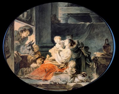 幸福家庭 农民大家庭。 让·奥诺雷·弗拉戈纳尔 (Jean Honore Fragonard) (1732-1806) 的绘画 18 世纪巴黎，干邑博物馆 Jay 作者 Jean Honore Fragonard