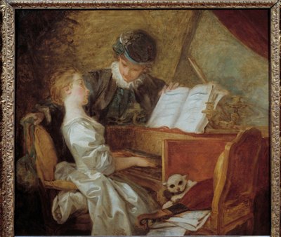 让-奥诺尔·弗拉戈纳尔（Jean-Honore Fragonard，1732-1806 年）的音乐课绘画。 太阳。 1.09x1.21 米。 作者 Jean Honore Fragonard