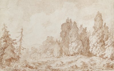 景观用桥，c.1760（红白垩在白纸上） 作者 让·奥诺雷·弗拉戈纳尔