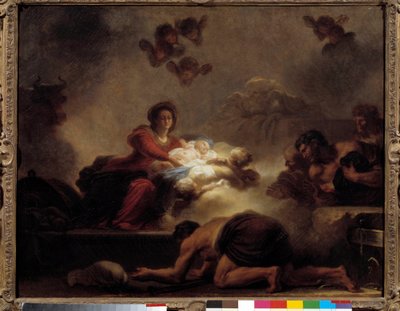 让-奥诺尔·弗拉戈纳尔（Jean-Honore Fragonard，1732-1806 年）的《牧羊人的崇拜》。 18世纪。 暗淡。 0,73x0,93 米。 作者 让·奥诺雷·弗拉戈纳尔