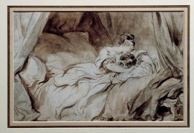 The happy moment A couple stroking each other in a bed. Drawing in the Bistre Wash by Jean Honore Fragonard (1732-1806) 18th century Private Collection 作者 让·奥诺雷·弗拉戈纳尔