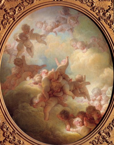 成群结队的爱群在云端。 让·奥诺雷·弗拉戈纳尔（Jean Honore Fragonard，1732-1806 年）18 世纪的画作。 0,56x0,65 m 巴黎卢浮宫博物馆 作者 Jean Honore Fragonard
