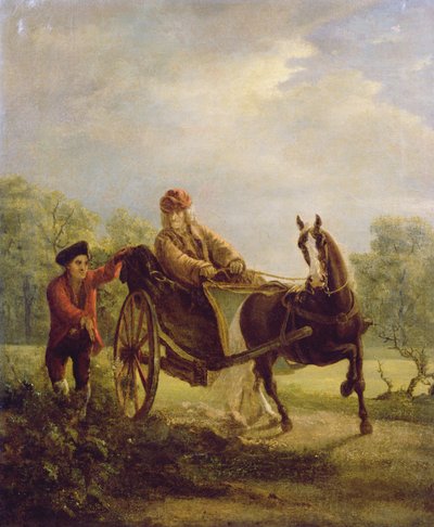 伏尔泰（1694-1778）在费内的敞篷车里 作者 让·于贝尔