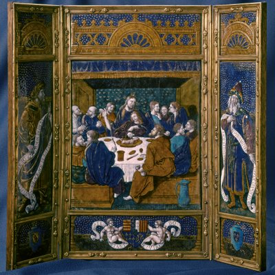 最后的晚餐》，Tryptic，Limoge珐琅，约1545年（掐丝珐琅） 作者 让·佩尼科