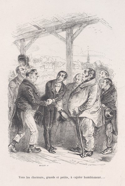 所有选民，无论大小，都聚集在一起，互相谦恭地哄骗......从1843年的《小惨案》开始。 作者 让·伊格纳斯·伊西多尔·杰拉德