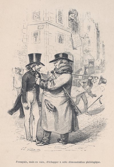 我试图摆脱这种语言学的讨论。来自《人类生活的小苦难》...，1843年。 作者 让·伊格纳斯·伊西多尔·杰拉德