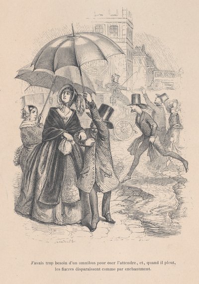 我太需要一辆公共汽车了，但只要一开始下雨，它们似乎都会被......，1843年。 作者 让·伊格纳斯·伊西多尔·杰拉德