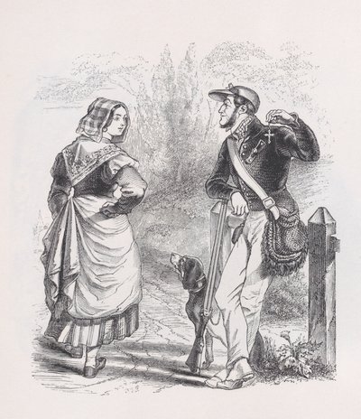 猎人和挤奶女工》选自《贝朗热全集》，1836年。 作者 让·伊格纳斯·伊西多尔·杰拉德