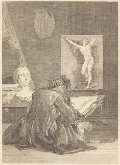 绘图者》（Le Dessinateur）。 作者 Jean Jacques Flipart after Jean Siméon Chardin