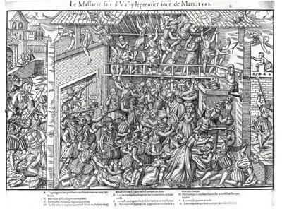 1562年3月1日，在Wassy-sur-Blaise的Duc de Guise部队对新教徒人口进行大屠杀，由雅克·托尔托雷尔（1568-92）镌刻 作者 让·雅克·佩里辛