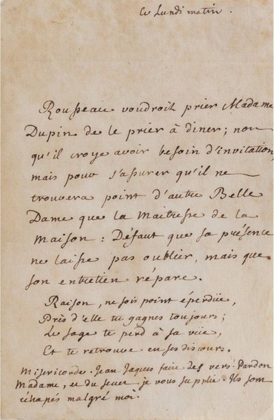 让-雅克-卢梭与路易丝-杜平的通信（约 1754 年）(A05) 作者 让·雅克·卢梭