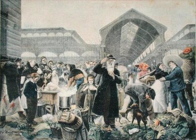 早餐的Les Halles市场的汤站，1897年3月2日Le Petit Journal的插图，由Fortune-Louis Meaulle（1844-1901）刻 作者 卢梭后的让·雅克