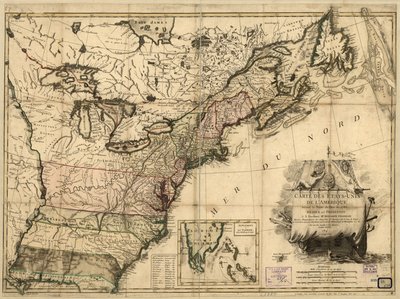 1783 年和平条约签署后的美利坚合众国地图。 作者 让·拉特