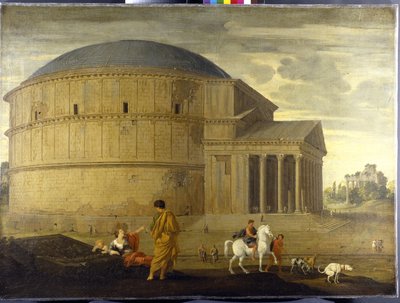Capriccio view of the Pantheon with the temple of Vespasian (oil on canvas) 作者 让·勒梅尔